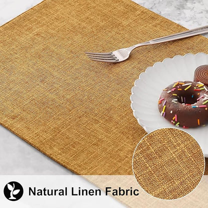 homing Amber Cloth Placemats Set of 8 – Cotton Linen Blend Washable Farmhouse Dining Table Mats for Fall & Thanksgiving, Easy to Clean, 13 x 19 Inch