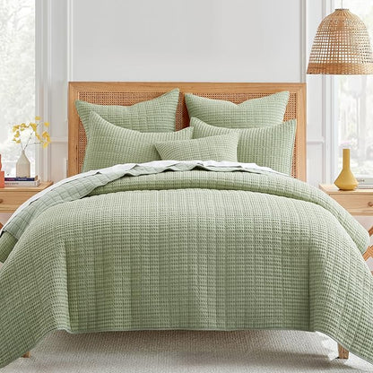 Levtex Home Mills Waffle Full/Queen Quilt Set (88x92in) with 2 Pillow Shams (26x20in) - Desert Sage - 100% Cotton Full/Queen Size Quilt Bedding Set - Lightweight, Soft, Pre-Washed
