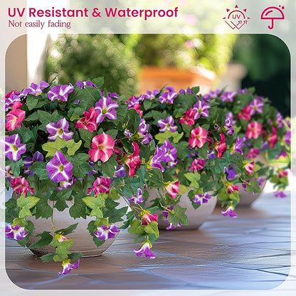 Artificial Flowers for Outdoors, 2PCS Realistic Fake Petunias UV Resistant No Fade Spring Floral, Faux Silk Flowers for Outdoor Planters Garden Yard Patio Porch Home Decor, Red Lotus