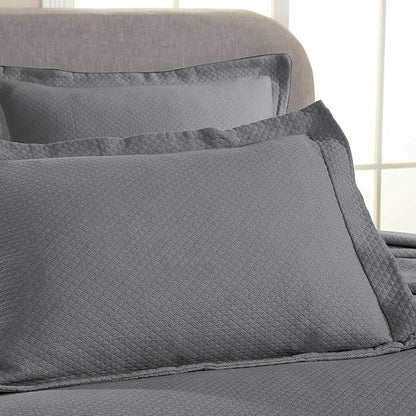 Superior Solitaire Cotton 3 Piece Bedspread Set, Home Bed Decor, Decorative Textured Bed Spread, 2 Pillow Shams, Airy Blanket, Matelasse Coverlet Bedding, All-Season Accent Blanket, Queen, Grey