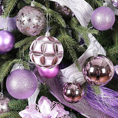 87ct Christmas Ball Ornaments Set Shatterproof Seasonal Hanging Decorations with Reusable Hand-held Gift Package for Xmas Tree Holiday Party and Home Decor, Lilac