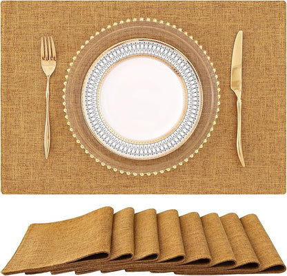 homing Amber Cloth Placemats Set of 8 – Cotton Linen Blend Washable Farmhouse Dining Table Mats for Fall & Thanksgiving, Easy to Clean, 13 x 19 Inch