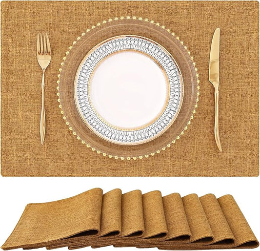 homing Amber Cloth Placemats Set of 8 – Cotton Linen Blend Washable Farmhouse Dining Table Mats for Fall & Thanksgiving, Easy to Clean, 13 x 19 Inch