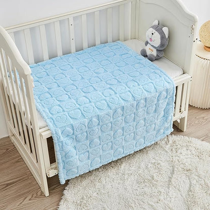 Sherpa Fleece Baby Blanket Heart Checkered Blanket, Ultra Soft Fluffy Premium Baby Blankets for Boys Girls, Cozy Infant Toddler Newborn Receiving Blankets for Crib Stroller 30”×40” (Blue)