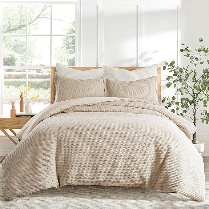 Levtex Home - Cloud Waffle Taupe Comforter Set - Full/Queen Comforter + Two Standard Pillow Cases - Waffle Weave - Taupe - Comforter (90 x 94in.) and Pillow Case (26 x 20in.) - Cotton