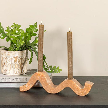 Bloomingville Marble Wave Double Taper Candle Holder, Pink