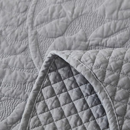 MarCielo 3-Piece 100% Cotton Oversized Bedspread Lightweight Quilt Coverlet Embroidery Farmhouse Bedding Set T0 (Light Grey, Oversized King (118"x106"))