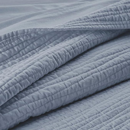 Wonderful Linen Cotton Quilt Set Queen Size, 100% Cotton Back and Filling, 3 Piece Pre-Washed Blue Bedding Cover, Wave Stitched Bedspread Coverlet Bedding Set 3-Piece for All Seasons, 94"x94"