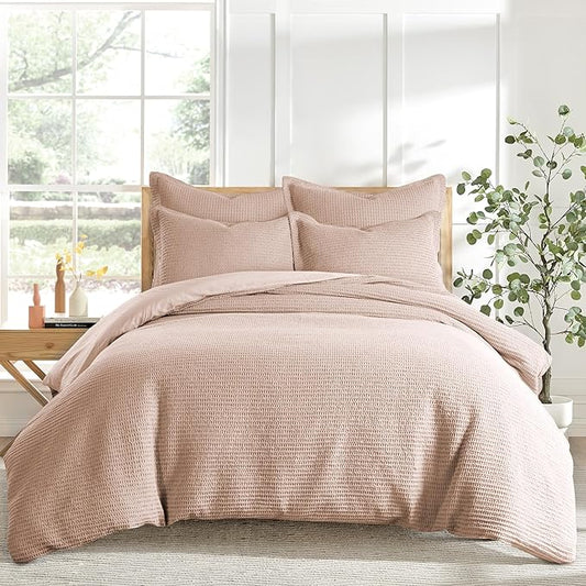 Levtex Home - Cloud Waffle Comforter Set - Twin Comforter + One Standard Pillow Case - Waffle Weave - Blush - Comforter (68 x 88in.) and Pillow Case (26 x 20in.) - Cotton