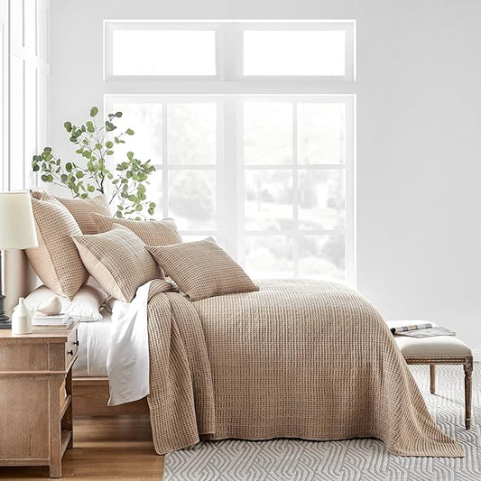 Levtex Home Mills Waffle Full Bedspread Set (100x104in) with 2 Pillow Shams (26x20in) - Blush - Cotton Waffle Full Size Bedspread Set - Lightweight, Soft, Pre-Washed