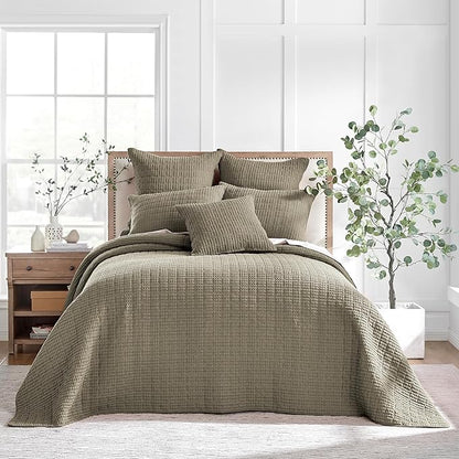 Levtex Home Mills Waffle Full Bedspread Set (100x104in) with 2 Pillow Shams (26x20in) - Taupe - Cotton Waffle Full Size Bedspread Set - Lightweight, Soft, Pre-Washed
