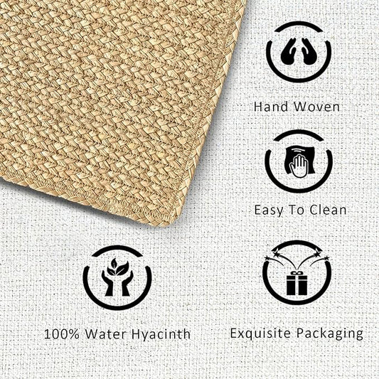 Woven Placemats Set of 4 Rattan Placemats Rectangle Natural Placemats Wicker Heavy Braided Straw Placemat Farmhouse Square Plates Place mats for Indoor/Outdoor Patio Table 17.7'' X 11.8''