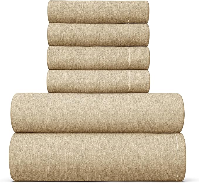 CGK Linens Full 6 Piece Sheet Set - Cooling Sheets for Hot Sleepers - Hotel Luxury Bedding Set with 8-16 Inch Deep Pockets - 1 Flat & 1 Fitted & 4 Pillowcases - Soft and Wrinkle Free - Heathered Tan