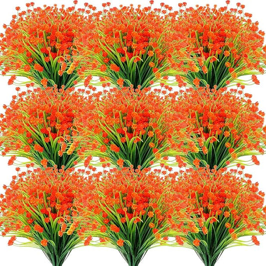 Hoteam 40 Bundles Fall Outdoor Artificial Flowers Plants UV Resistant Outside Faux Flowers Plastic Fake Plants Outdoor Summer Seasons Decoration Shrubs Garden Porch, Orange