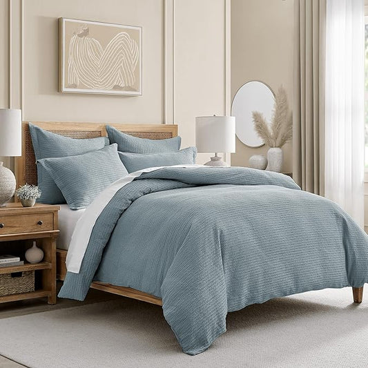 Levtex Home - Cloud Waffle Comforter Set - Full/Queen Comforter + Two Standard Pillow Cases - Waffle Weave - Chambray - Comforter (90 x 94in.) and Pillow Case (26 x 20in.) - Cotton