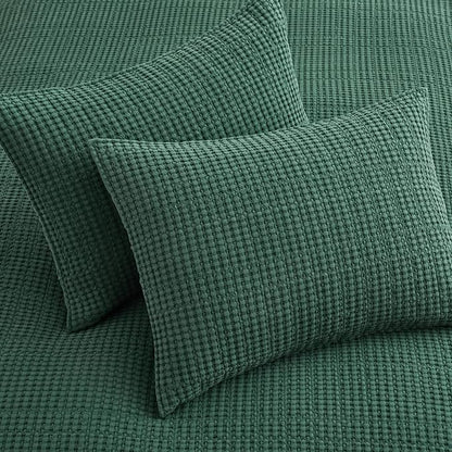 Levtex Home Mills Waffle King/Cal King Quilt Set (106x92in) with 2 Pillow Shams (36x20in) - Forest Green - 100% Cotton King Size Quilt Bedding Set - Lightweight, Soft, Pre-Washed