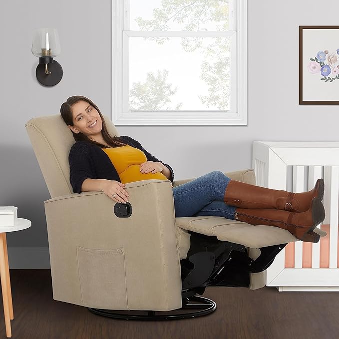 Evolur Raleigh Upholstered Plush Seating Glider Swivel, Rocker, Recliner, Glider for Nursery in Fawn, Greenguard Gold Certified, Modern Nursery Recliner, Environmentally Conscious Glider