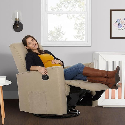 Evolur Raleigh Upholstered Plush Seating Glider Swivel, Rocker, Recliner, Glider for Nursery in Fawn, Greenguard Gold Certified, Modern Nursery Recliner, Environmentally Conscious Glider