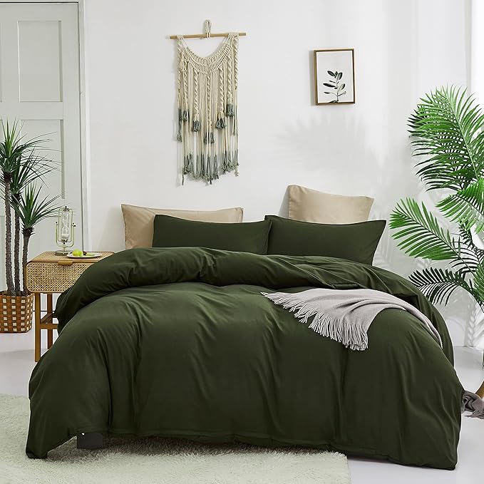 Cottonight Army Green 3 Pcs Comforter Set, Twin Bed Bedding Set with Microfiber Fill, Olive Green Quilt, Fashion Solid Color, Unisex, Minimalist, Summer Fall Winter All Seasons, Machine Wash