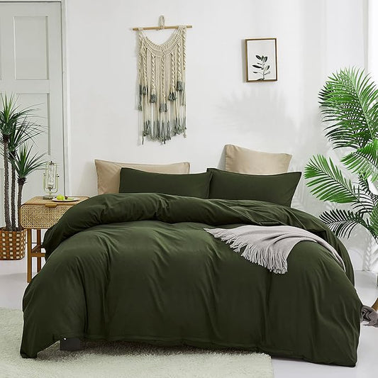 Cottonight Army Green 3 Pcs Comforter Set, Twin Bed Bedding Set with Microfiber Fill, Olive Green Quilt, Fashion Solid Color, Unisex, Minimalist, Summer Fall Winter All Seasons, Machine Wash
