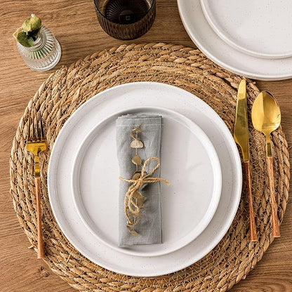 AmorArc Ceramic Dinnerware Set for 8 | Speckled Stoneware Plates and Bowls with Rustic Terracotta Underside| Scratch Resistant,Dishwasher & Microwave Safe Dishes Sets- 24pcs White