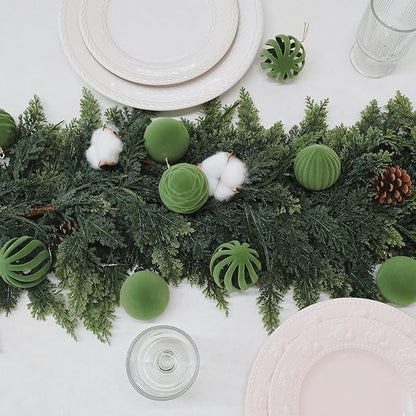 Senjie 3.15inch Christmas Tree Ornaments Velvet Balls,12PCS Flocked Decoration Balls Ornaments Sets for Christmas 2025 Green