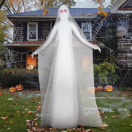 8FT Halloween Inflatables Outdoor Decorations Ghost Bride Halloween Decor Outside Blow Ups with Red Eyes LED Lights for Yard Indoor Lawn Party Porch Garden