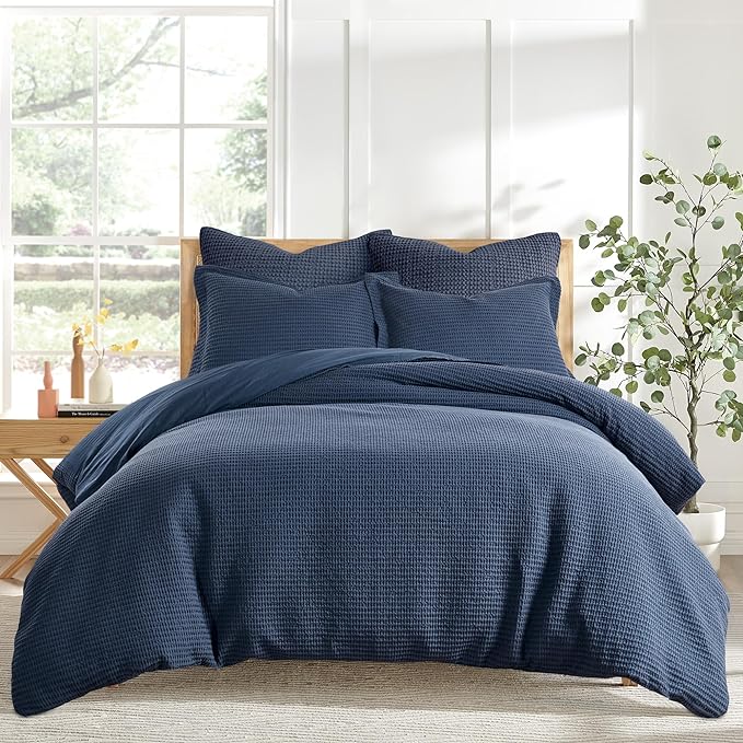 Levtex Home - Cloud Waffle Navy Comforter Set - Twin Comforter + One Standard Pillow Case - Waffle Weave - Navy - Comforter (68 x 88in.) and Pillow Case (26 x 20in.) - Cotton