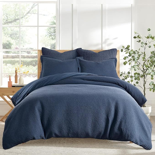 Levtex Home - Cloud Waffle Navy Comforter Set - Twin Comforter + One Standard Pillow Case - Waffle Weave - Navy - Comforter (68 x 88in.) and Pillow Case (26 x 20in.) - Cotton