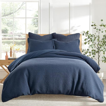 Levtex Home - Cloud Waffle Navy Comforter Set - Full/Queen Comforter + Two Standard Pillow Cases - Waffle Weave - Navy - Comforter (90 x 94in.) and Pillow Case (26 x 20in.) - Cotton