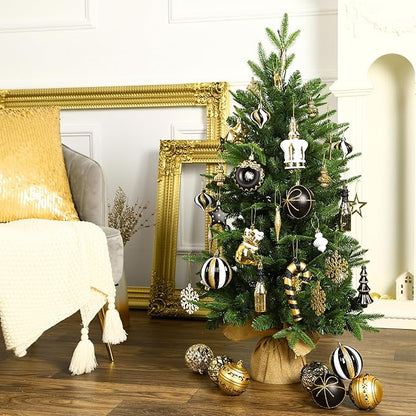 SHareconn 70pcs 2025 Classic Christmas Balls Ornaments Set, Shatterproof Plastic Baubles for Xmas Tree Holiday Wedding Party Decorations with Hanging Strings, Black, White and Gold