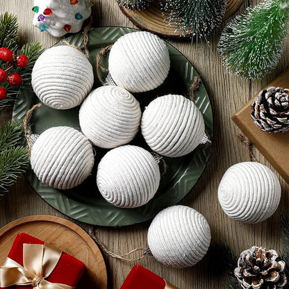 Syhood 9 Pcs 2.36 Inch Christmas Ball Ornaments Boho Farmhouse Jute Rope Hanging Balls Burlap Neutral Rustic Ornaments for Xmas Tree Holiday Wreath Garland Wedding Home(White)