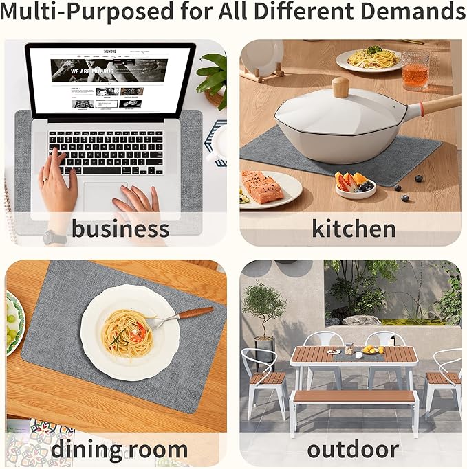 Maxpearl Faux Leather Placemats Set of 6 - Waterproof - Wipe Clean - Heat Resistant - Anti Slip Dining Table Place Mats, Suitable for Indoor & Outdoor Use, 17’’×12’’, Grey