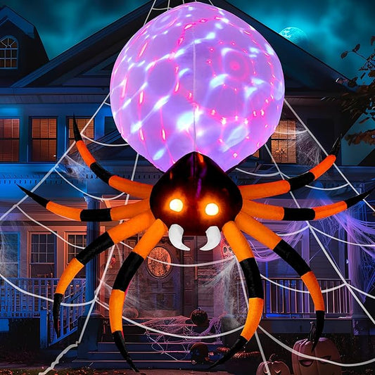 JOYIN 8 FT Halloween Inflatable Giant Spider Outdoor Decorations, Blow Up Spider Yard Decorations with Rotating Colorful Light and Glowing Eyes for Halloween Party Lawn Garden Outside Decor