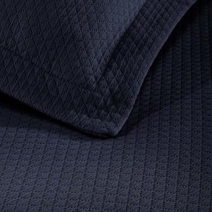 Superior Solitaire Cotton 3 Piece Bedspread Set, Home Bed Decor, Decorative Textured Bed Spread, 2 Pillow Shams, Airy Blanket, Matelasse Coverlet Bedding, All-Season Accent Blanket, King, Navy Blue