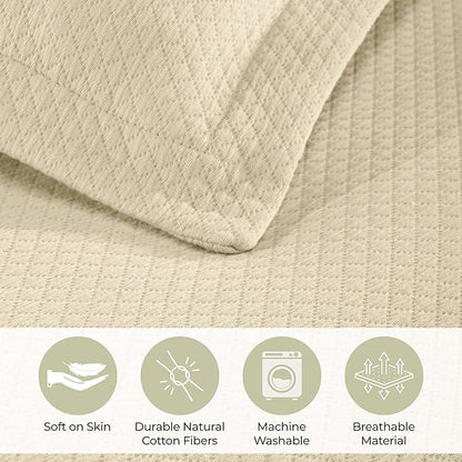 Superior Solitaire Cotton 3 Piece Bedspread Set, Home Bed Decor, Decorative Textured Bed Spread, 2 Pillow Shams, Airy Blanket, Matelasse Coverlet Bedding, All-Season Accent Blanket, Full, Ivory