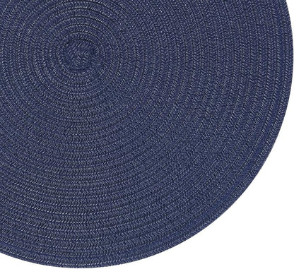 SHACOS Round Placemats Set of 4 Washable 15 inch Round Table Mats Cotton Polyester Woven Braided Place Mats for Dining Table, Navy