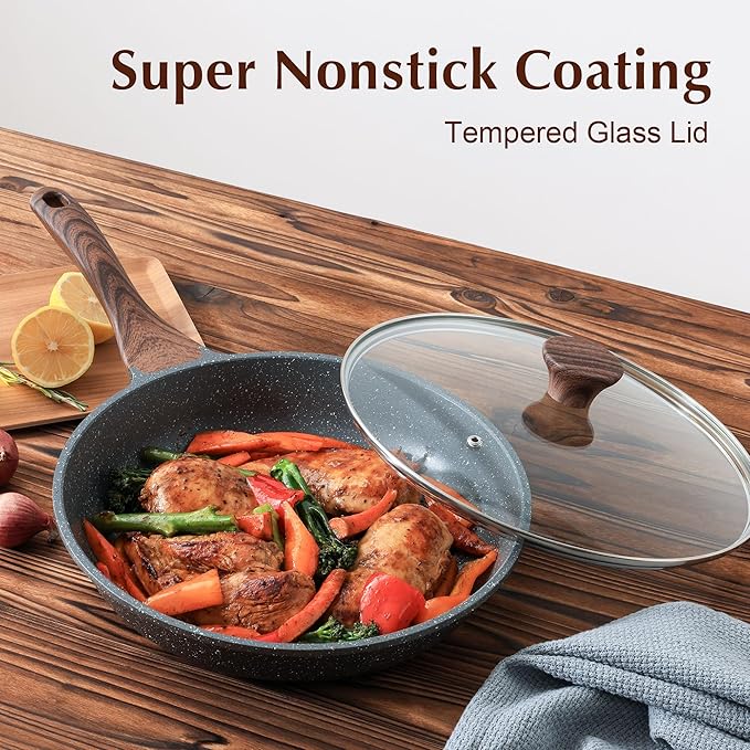 SENSARTE Nonstick Frying Pan Skillet with Lid, Omelet Pan with Cover, Healthy Cooking Chef's Pan, Kitchen Non Stick Pan, Free of Intentionally Added PFOA (11inch + Glass Lid)