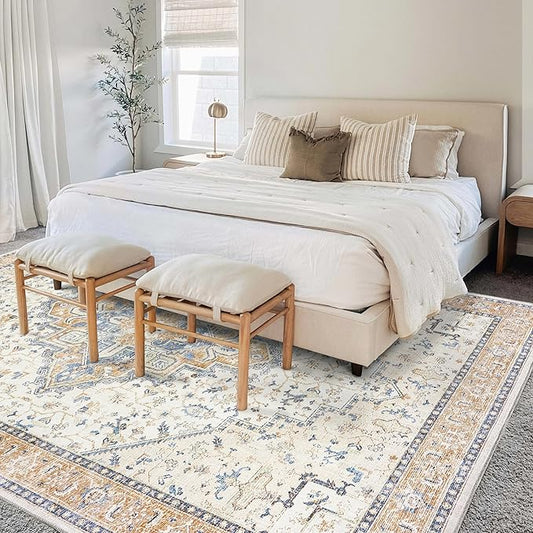 Multicolor Area Rug 6x9 Washable Vintage Woven Bright Color Boho Mid Modern Century Eclectic Rug for Bedroom Living Room Kids Playroom,6 x 9,Orange and Blue