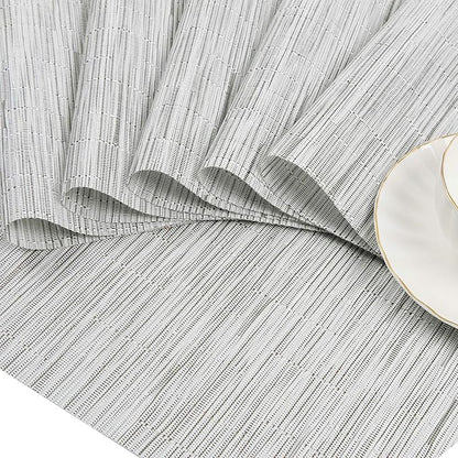 SHACOS Wedge Placemats Set of 8 Woven Vinyl Placemats for Round Table Place Mats Wipe Clean Non Slip Table Mats, Gray White