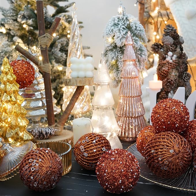 3.15" Christmas Ball Ornaments Glitter Shatterproof Christmas Tree Ornaments Sequin Xmas Hanging Balls Decorations for Wedding Party Holiday(Orange)