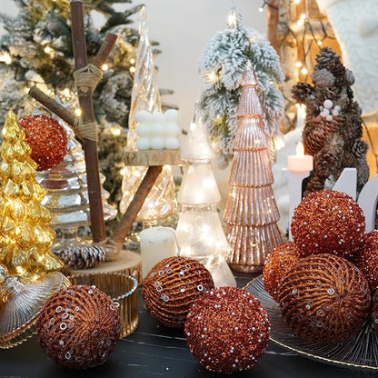 3.15" Christmas Ball Ornaments Glitter Shatterproof Christmas Tree Ornaments Sequin Xmas Hanging Balls Decorations for Wedding Party Holiday(Orange)