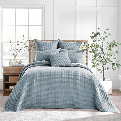 Levtex Home Mills Waffle Queen Bedspread Set (106x106in) with 2 Pillow Shams (26x20in) - Chambray - Cotton Waffle Queen Size Bedspread Set - Lightweight, Soft, Pre-Washed