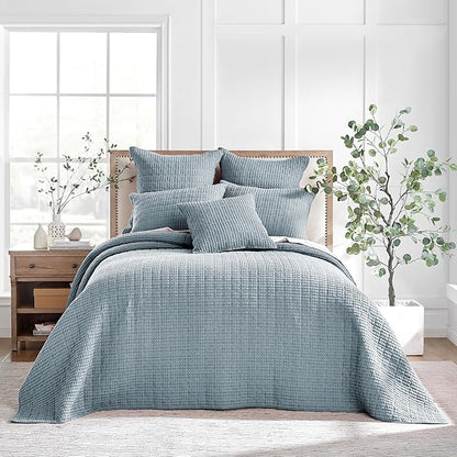 Levtex Home Mills Waffle Twin Bedspread Set (84x104in) with 1 Pillow Sham (26x20in) - Chambray - Cotton Waffle Twin Size Bedspread Set - Lightweight, Soft, Pre-Washed