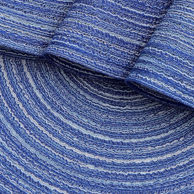 SHACOS Round Braided Placemats 15 inch Set of 4 Washable Kitchen Table Placemats for Home Wedding Party (Blue White, 4)