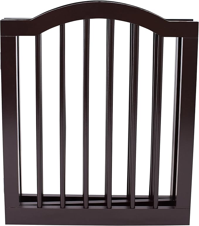INTERNET'S BEST Arched Top Dog Gate | 3 Panel, 24" H Wooden Pet Barrier for Dogs or Cats | Freestanding Folding Room Divider for Doorways, Hallways, Stairs, and Porch | Portable, Extra Wide | Espresso