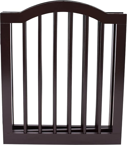 INTERNET'S BEST Arched Top Dog Gate | 3 Panel, 24" H Wooden Pet Barrier for Dogs or Cats | Freestanding Folding Room Divider for Doorways, Hallways, Stairs, and Porch | Portable, Extra Wide | Espresso