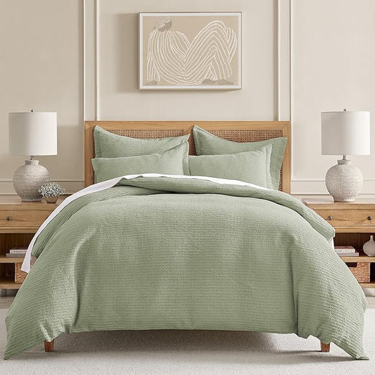 Levtex Home - Cloud Waffle Comforter Set - Twin Comforter + One Standard Pillow Case - Waffle Weave - Desert Sage - Comforter (68 x 88in.) and Pillow Case (26 x 20in.) - Cotton