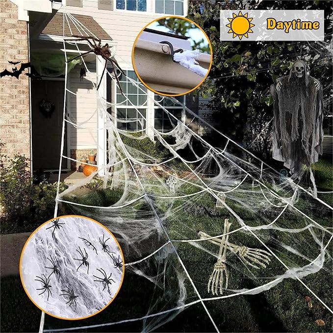 Halloween Decorations Outdoor, 250LED 23x18 FT Giant Spider Web with Purple Lights, Lighted Triangular Black Spider Web with Sturdy Wire, Waterproof, Timer, 8 Modes for Yard Halloween Décor