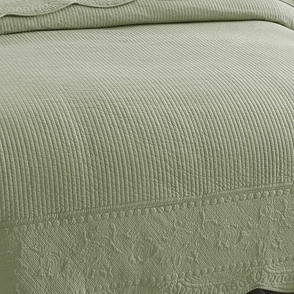 MarCielo 3-Piece 100% Cotton Oversized Bedspread Lightweight Quilt Coverlet Embroidery Farmhouse Bedding Set (TG Pale Green, Oversized Queen (100"x106"))